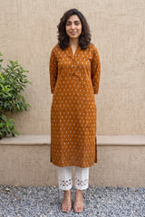 Rust ikkat print straight kurta