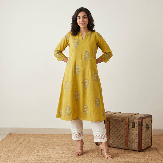 Mustard Big Buta Aline Kurta