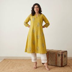 Mustard Big Buta Aline Kurta
