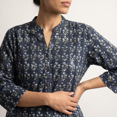 Navy blue floral short kurti