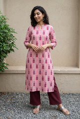 White pink buta ban neck kurta