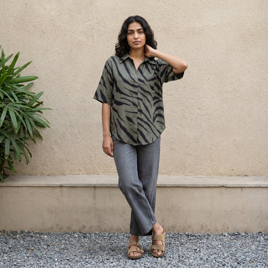 Military green stripe Top