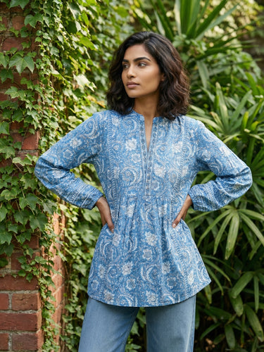 Blue Floral A-line top