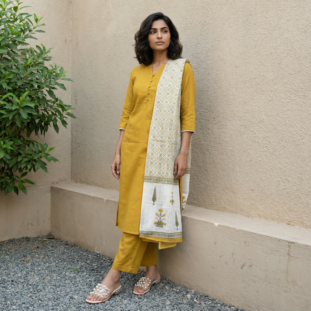 Mustard solid suit set