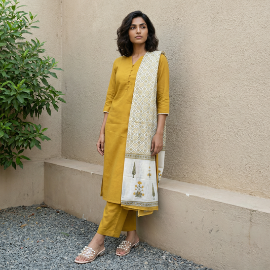 Mustard solid suit set