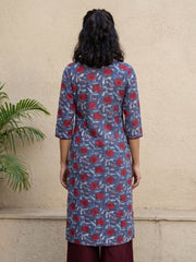 Blue floral yoke kurta