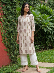 Cream Buta collar neck kurta