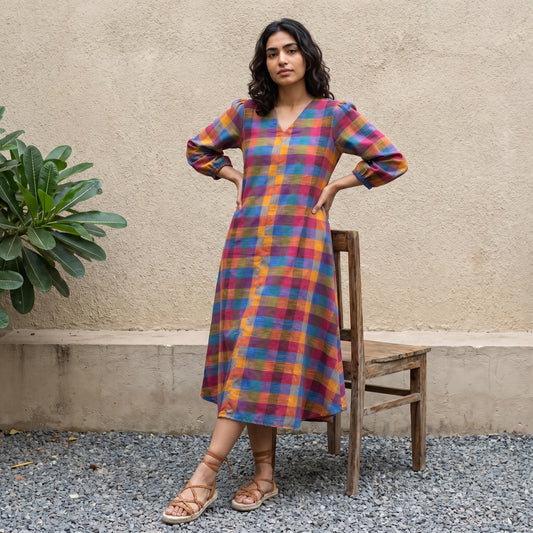 Madras check Aline kurti dress (SMALL CHECKS)