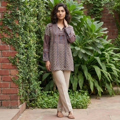 Digital print muslin silk Top with yoke