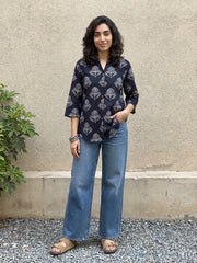 Black ajrakh tulip shirt