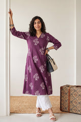 Wine Big Buta Aline Kurta