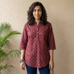 Maroon rose Ban neck short kurti