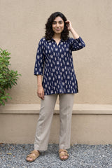 Dark blue fish geometric short kurti