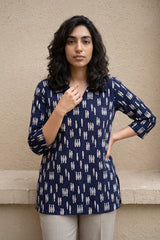 Dark blue fish geometric short kurti