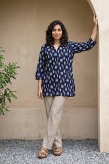 Dark blue fish geometric short kurti