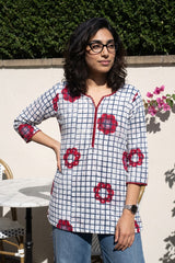 White checks texture short kurti