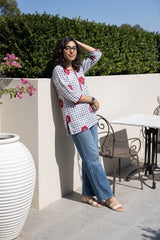 White checks texture short kurti