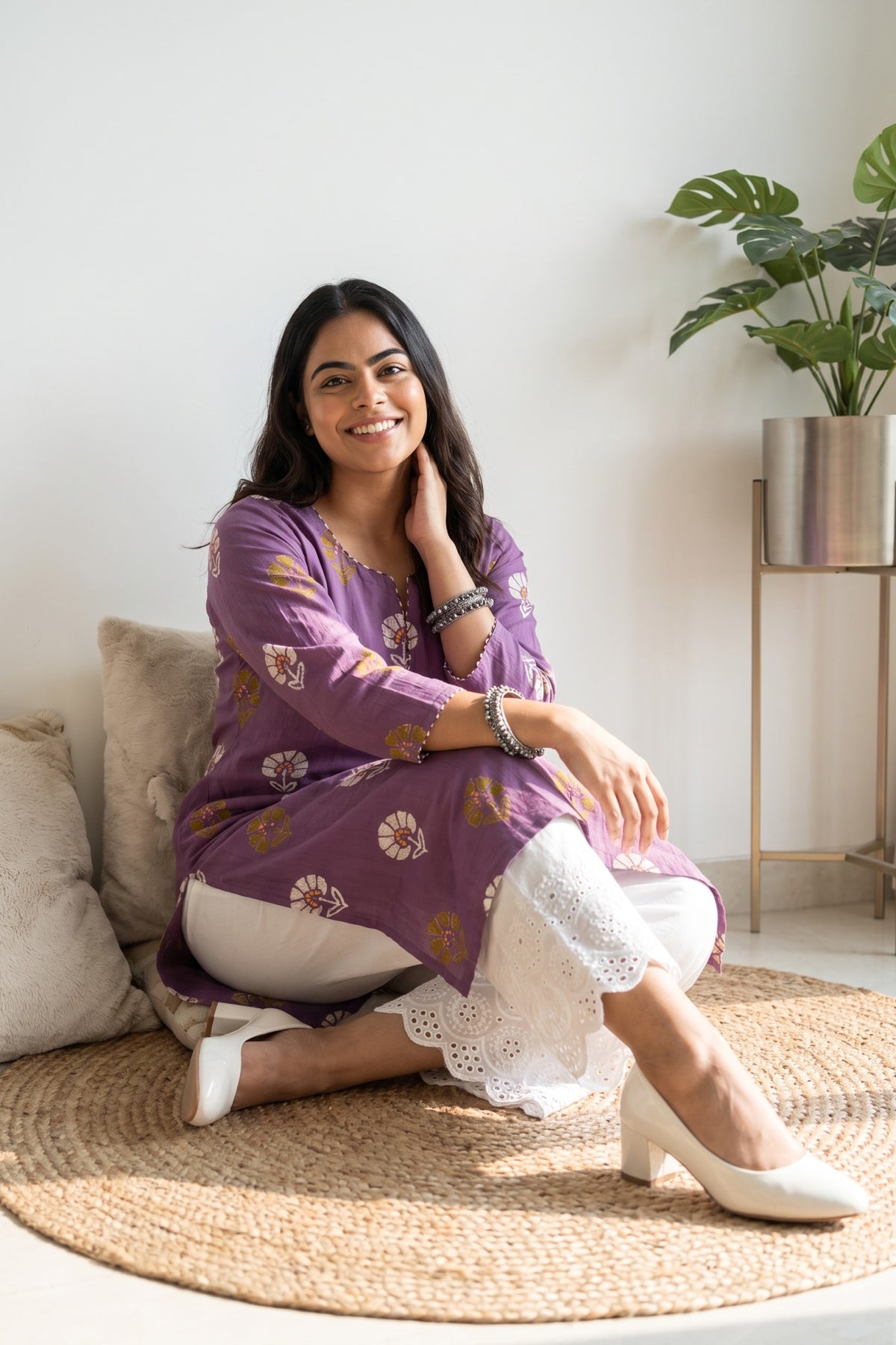 Lavender flower short kurti