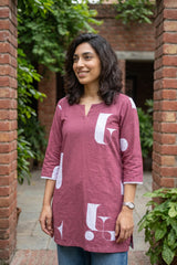 Dusty rose alphabet print short kurti