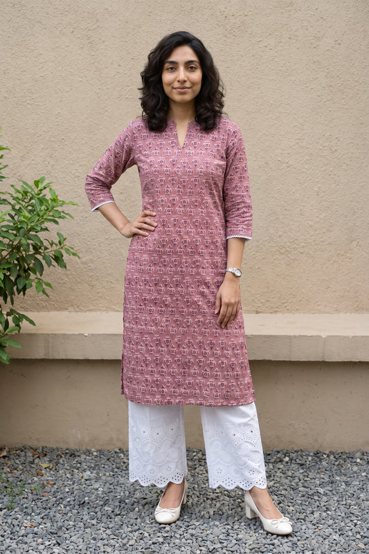 Onion pink ban neck kurta