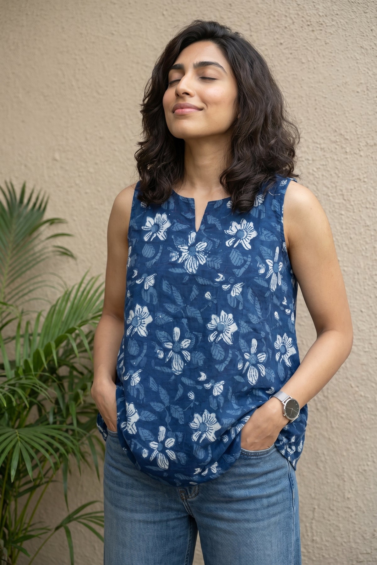 Indigo floral Top