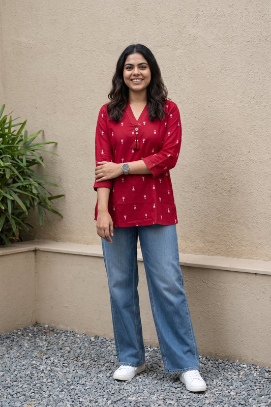 Red South Cotton short kurti