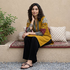 Mustard Ajrakh sleeve short kurti