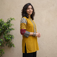 Mustard Ajrakh sleeve short kurti