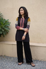 Black Ajrakh sleeve short kurti