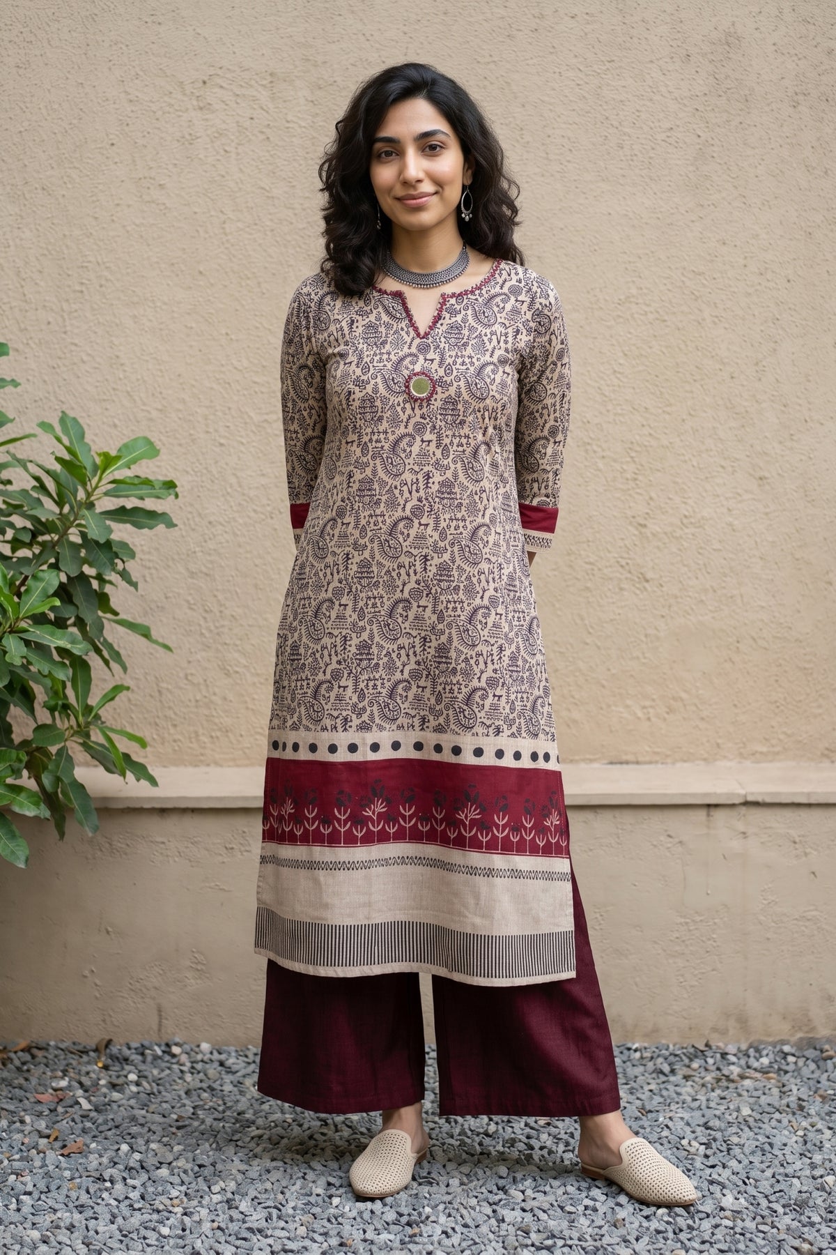 Beige Worli panel Kurta