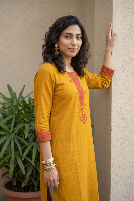 Ladu Peela patch kurta