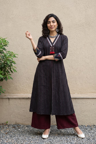 Black kantha Aline kurta
