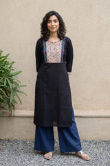 Black solid Fabric yoke kurta