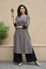 Grey solid Fabric yoke kurta
