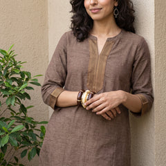 Brown Narayanpeth border kurta