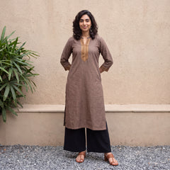 Brown Narayanpeth border kurta