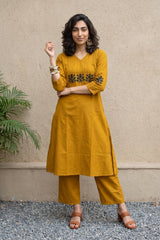 Mustard Solid embroidered yoke coord set