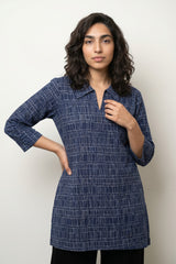 Indigo Geometric collar short Kurti