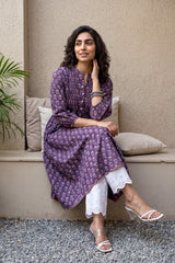 Deep Purple Printed Cotton aline Kurta