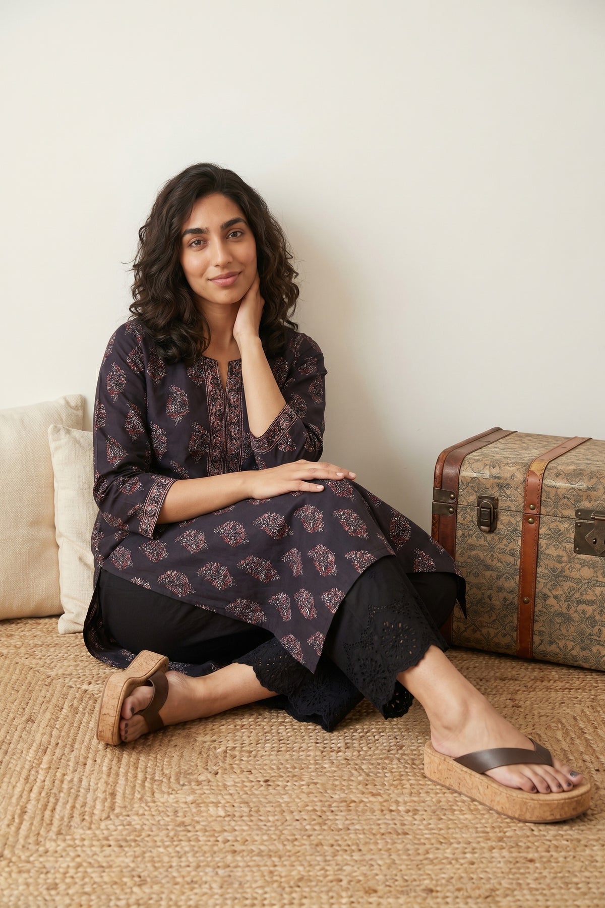 Black Leaf handblock Kurta
