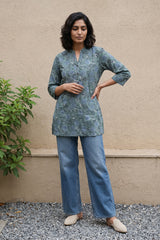 Sea Green floral jaal short kurti