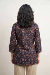 Royal blue sanganeri pintucks Short kurti