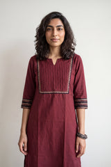 Maroon kantha yoke kurta