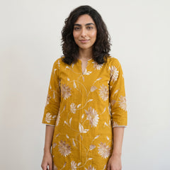 Yellow big flower printed Kurta