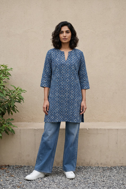 Indigo small square Short kurti