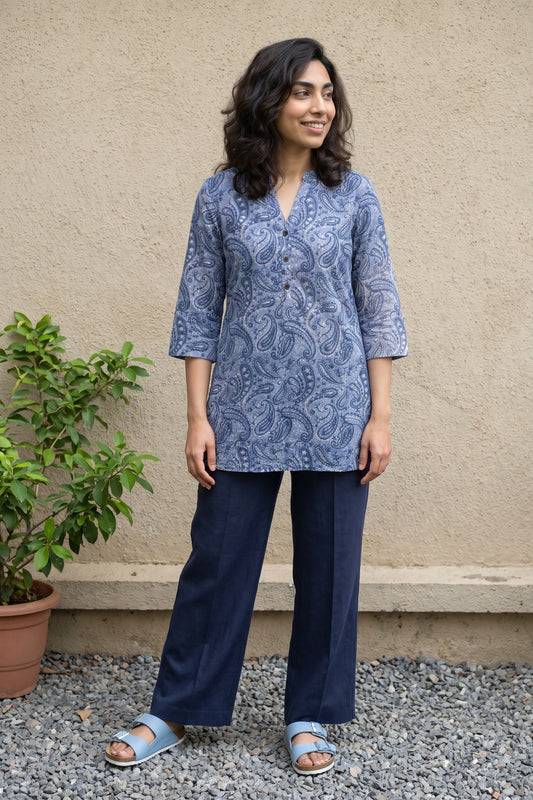 Blue ambi short kurti