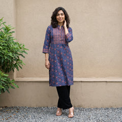 Blue ban neck Yoke kurta