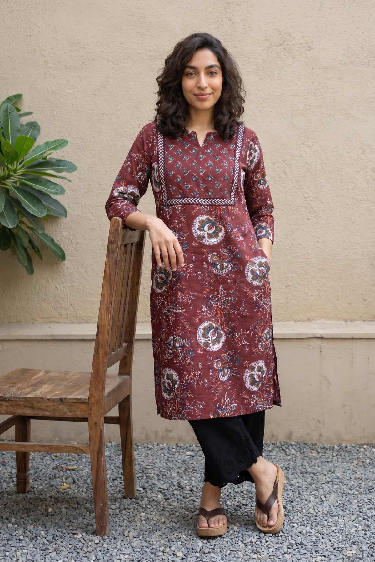 Maroon floral yoke Kurta
