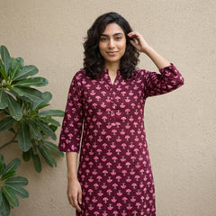 Wine pink buta ban neck kurta
