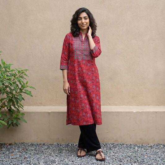 Red ban neck Yoke kurta
